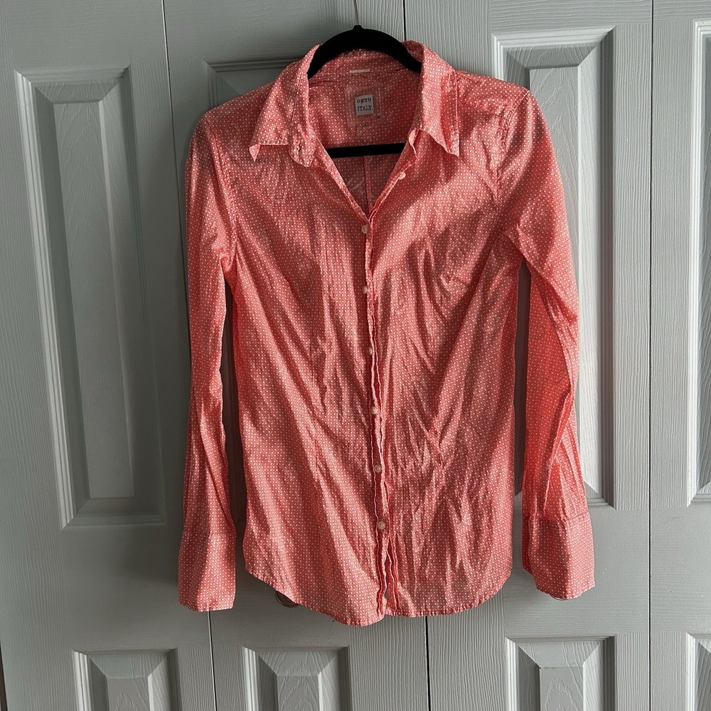 0039 Italy Womens Orange Button Up Collared Shirt Medium Cotton